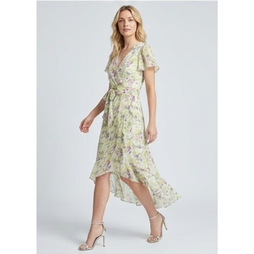 WHITE HOUSE BLACK MARKET WHBM SHORT SLEEVE FLUTTER WRAP MIDI DRESS 12P 12 PETITE